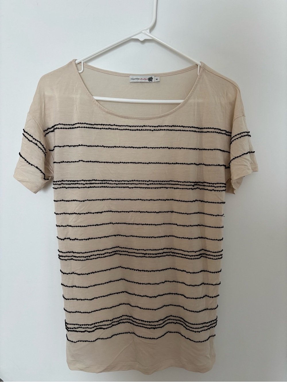 DK Brand Jackpot - Light Beige Striped Short Sleeve Top - Size Medium